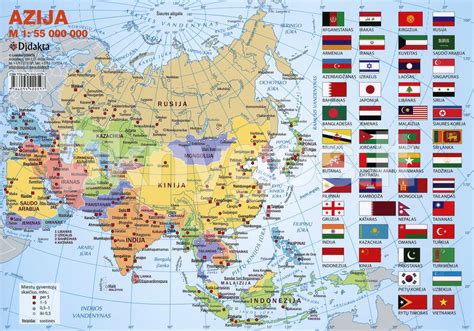 Azijos žemėlapis su svarbiausiais regionais