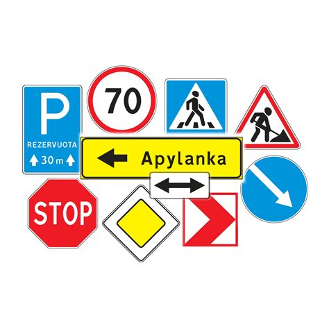 Kelio ženklai ir policijos automobilis