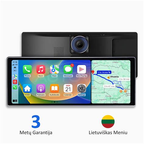 Iliustracija su Apple CarPlay ir Android Auto sąsaja automobilyje
