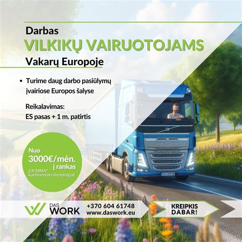 Darbo skelbimai vilkikų vairuotojams Lietuvoje