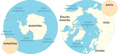 Žemėlapis, rodantis Šiaurės ir Pietų ašigalius