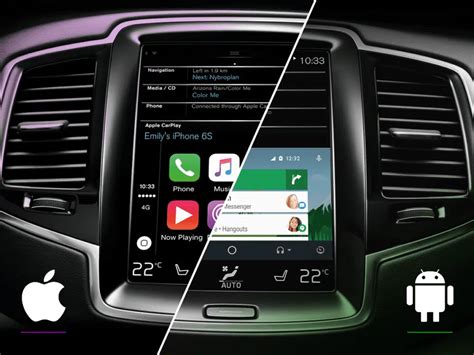 Iliustracija su Android Auto ir Apple CarPlay logotipais