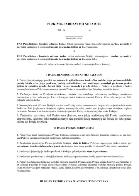 automobilio pirkimo pardavimo sutarties pavyzdys