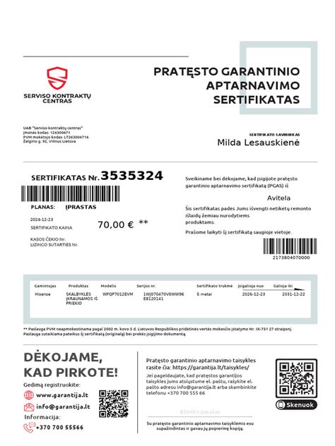 Garantinio aptarnavimo lapas