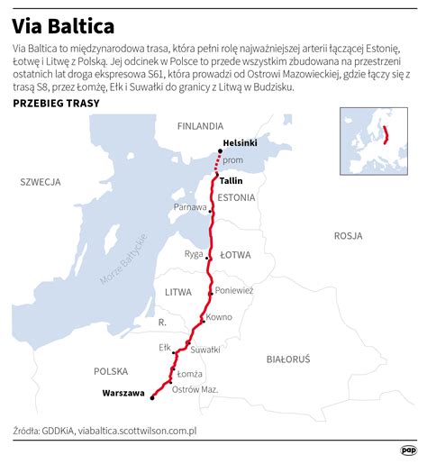 Žemėlapis su Via Baltica maršrutu