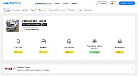 Pavyzdys, kaip atrodo carVertical ataskaita apie pavogtą automobilį