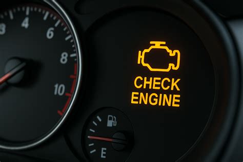 Prietaisų skydelis su užsidegusia Check Engine lempute