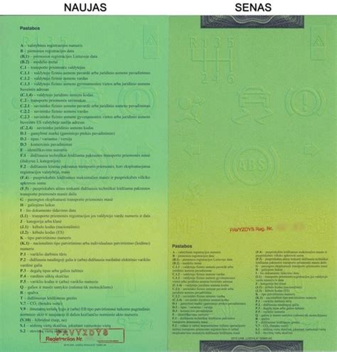 Automobilio registracijos liudijimas su pažymėtu V.7 laukeliu