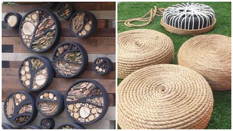 Įvairūs sodo baldai ir interjero elementai iš senų padangų