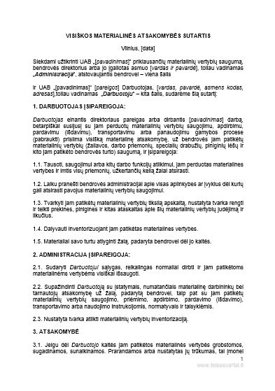 Darbuotojo materialinės atsakomybės schema